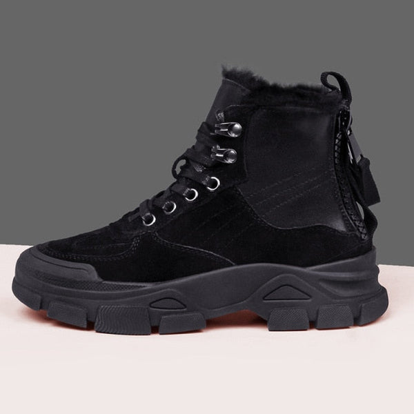 Genuine Leather Faux Fur Boots