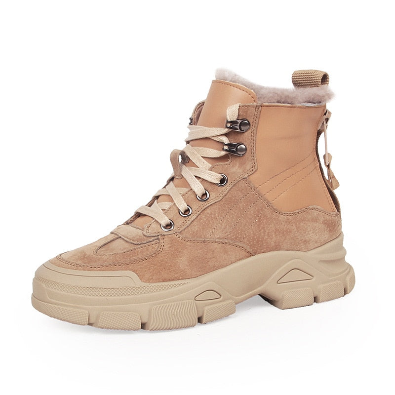 Genuine Leather Faux Fur Boots