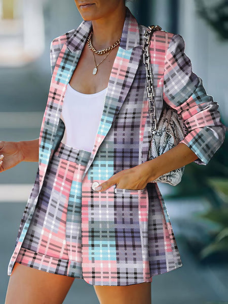 Elevate Your Style with the Printed Lapel Blazers & Shorts Two-Piece Set