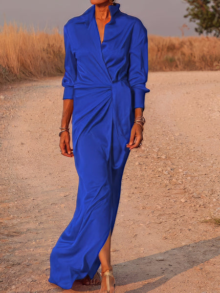 Tie Long Sleeve Dress with High Waist Slit