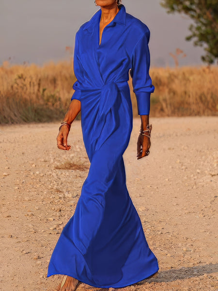 Tie Long Sleeve Dress with High Waist Slit