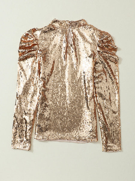 Ladies' Sequin Embellished Slanted Shoulder T-Shirt with Short Sleeves