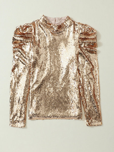 Ladies' Sequin Embellished Slanted Shoulder T-Shirt with Short Sleeves