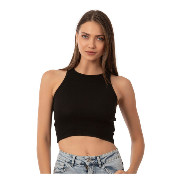 Women’s Ribbed High-Neck Crop Tank Top
