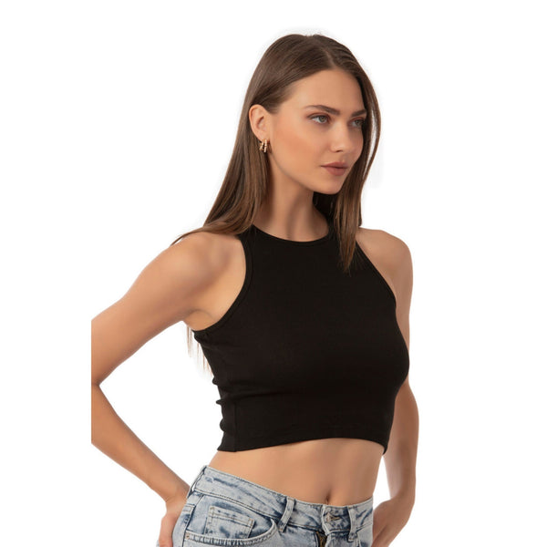 Women’s Ribbed High-Neck Crop Tank Top