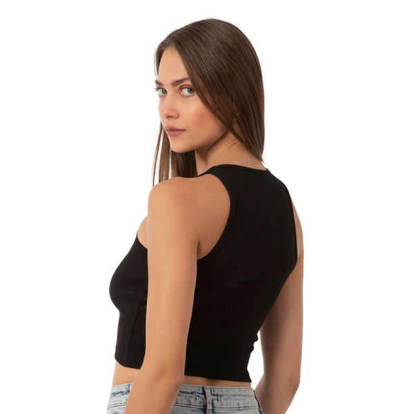 Women’s Ribbed High-Neck Crop Tank Top