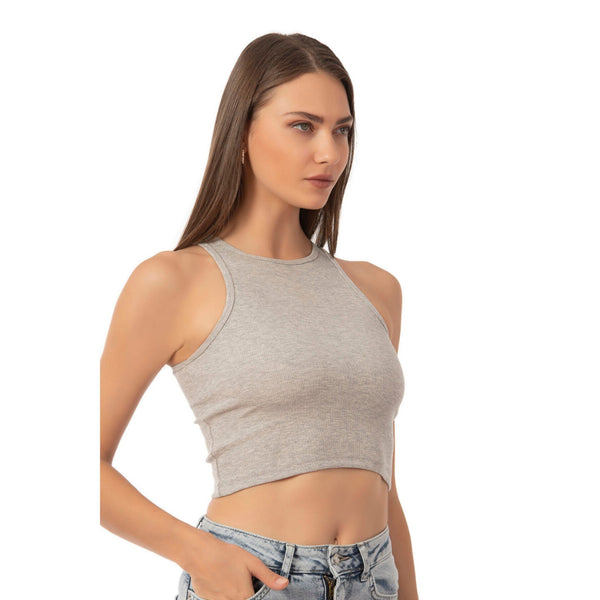 Women’s Ribbed High-Neck Crop Tank Top