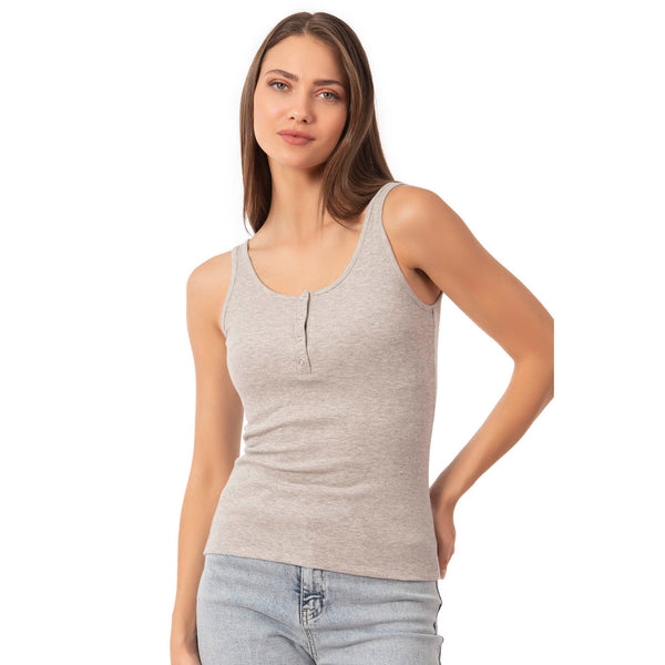 Women’s Ribbed Cotton Tank Top with Snap-Button Detail