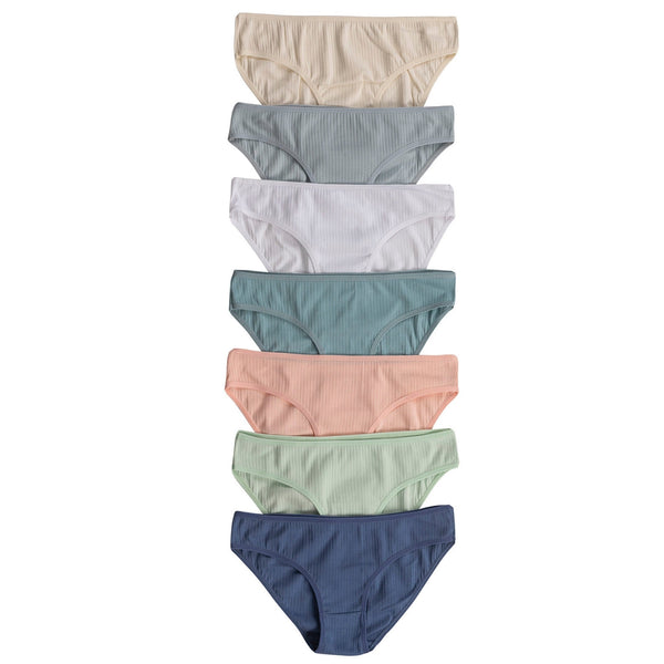 7-Pack Women’s Ribbed Cotton Bikini Panties – Stretch Slip Brief Underwear Set