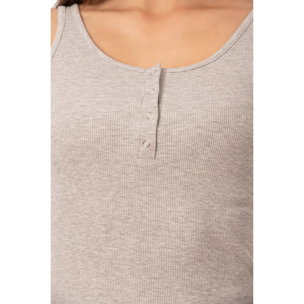Women’s Ribbed Cotton Tank Top with Snap-Button Detail