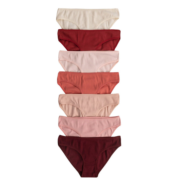 7-Pack Women’s Ribbed Cotton Bikini Panties – Stretch Slip Brief Underwear Set