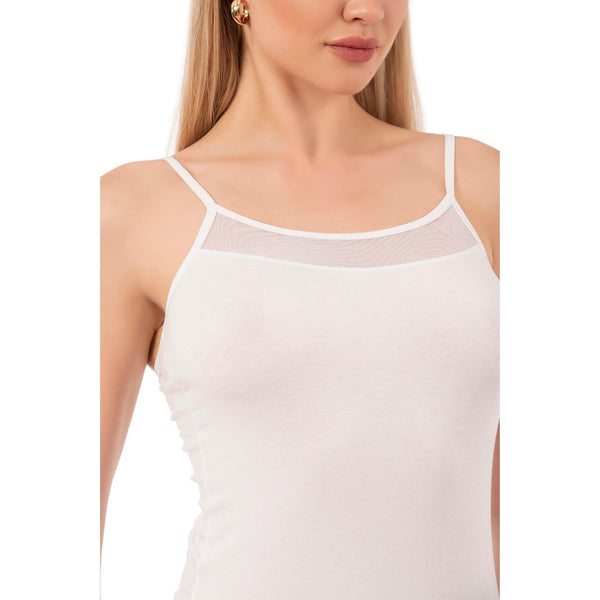 Women’s Cotton Modal Camisole with Mesh Detail and Thin Straps