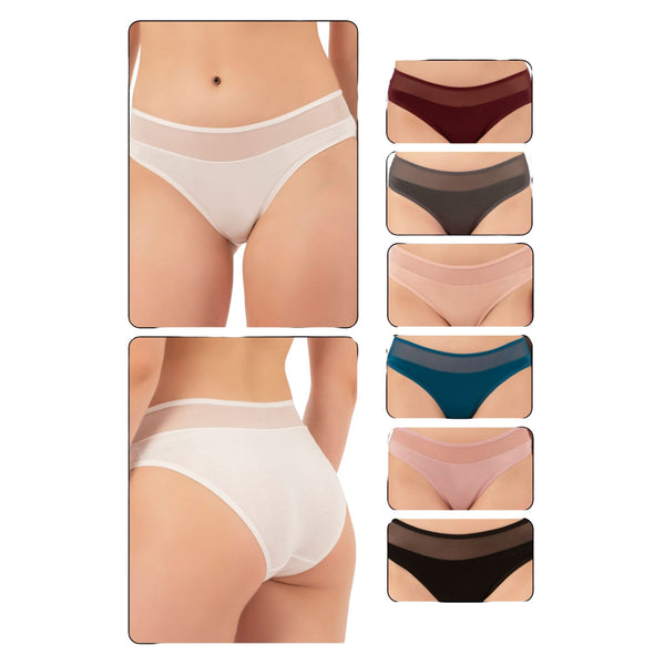 7-Pack Women’s Cotton Bikini Panties with Mesh Waist – Stretch Slip Brief Underwear Set