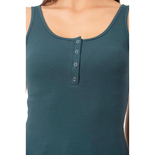 Women’s Ribbed Cotton Tank Top with Snap-Button Detail