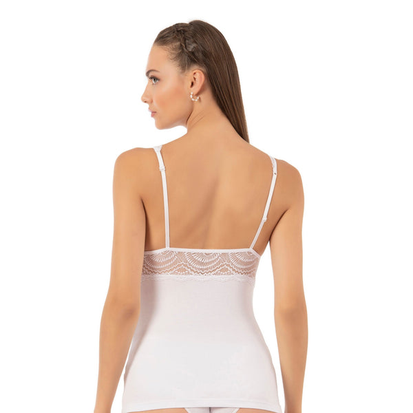 Women’s Lace Trim Cotton Modal Camisole with V-Neck and Wide Straps