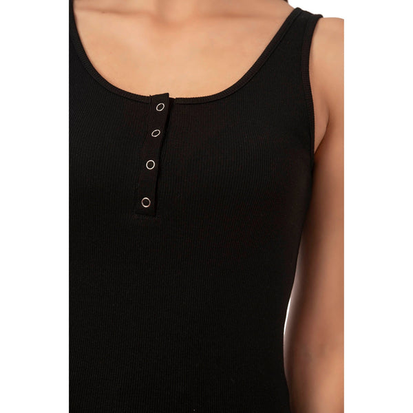 Women’s Ribbed Cotton Tank Top with Snap-Button Detail