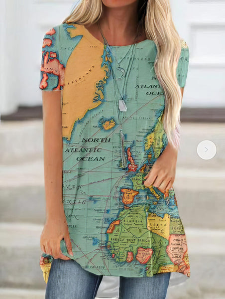 Versatile Map Print Short-sleeve Tee