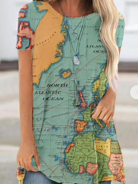 Versatile Map Print Short-sleeve Tee