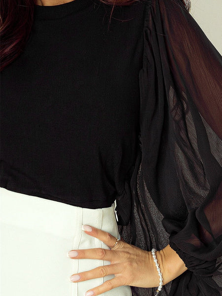 Size Curve Blouses Loose Elegant Round Neck Mid-Sleeved Chiffon Blouse