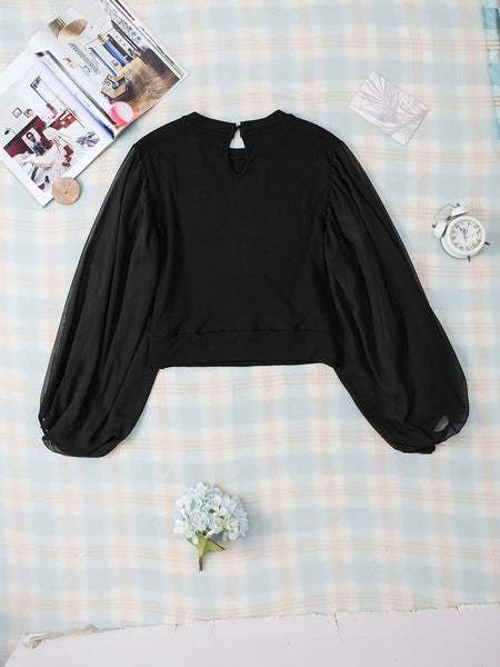 Size Curve Blouses Loose Elegant Round Neck Mid-Sleeved Chiffon Blouse