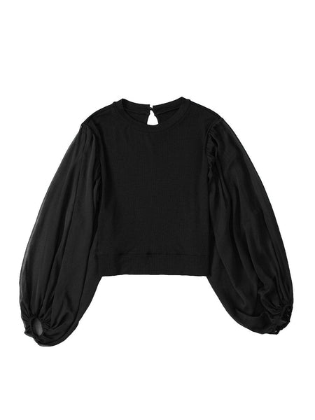 Size Curve Blouses Loose Elegant Round Neck Mid-Sleeved Chiffon Blouse