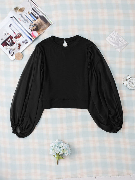 Size Curve Blouses Loose Elegant Round Neck Mid-Sleeved Chiffon Blouse