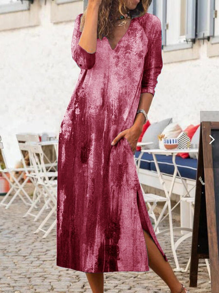 Vibrant Vibe Tie-Dye V-Neck Slit Dress