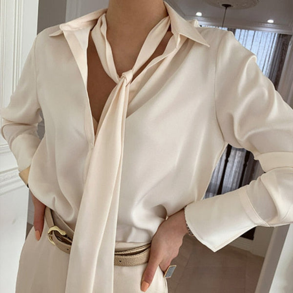 Office Lady Satin Dress Shirt