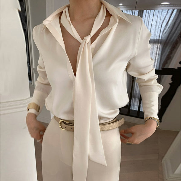 Office Lady Satin Dress Shirt