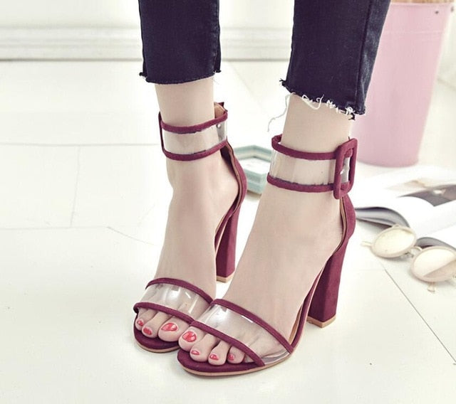 Transparent Strap Block Heels