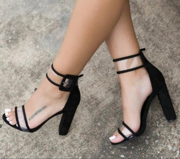 Transparent Strap Block Heels