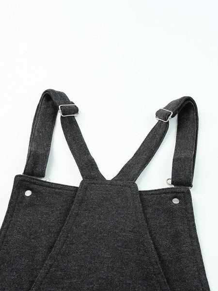 Women's Charcoal Stretch Denim Shortalls with Rolled Hem