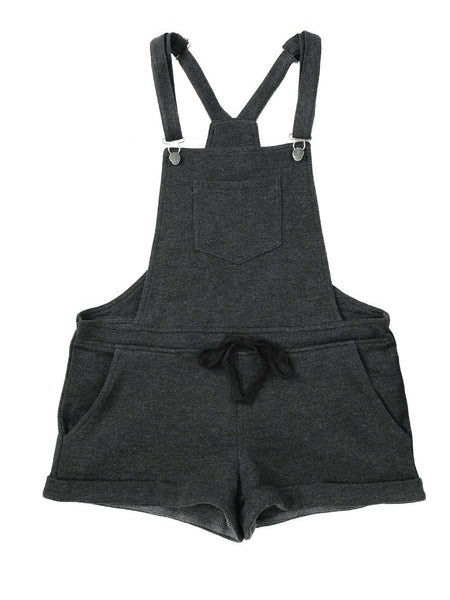 Women's Charcoal Stretch Denim Shortalls with Rolled Hem