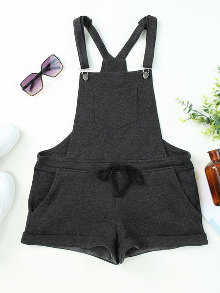 Women's Charcoal Stretch Denim Shortalls with Rolled Hem