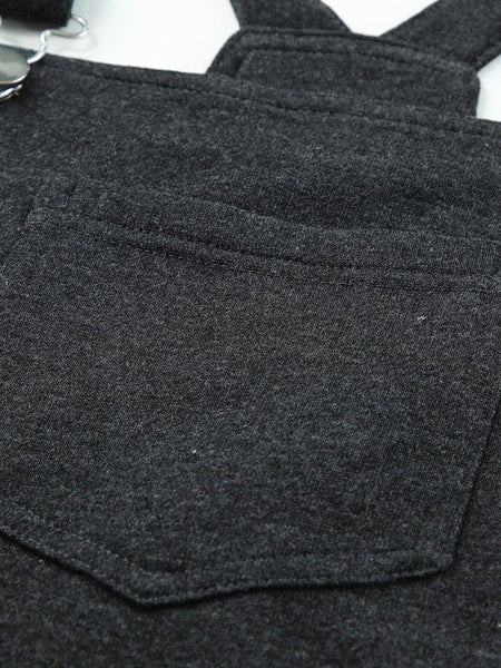 Rolled Hem Slight-Stretch Patch Pockets Casual Denim Jumpsuit
