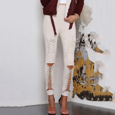 Front Lace Suede Pants
