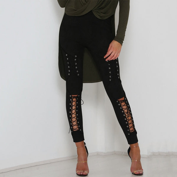 Front Lace Suede Pants