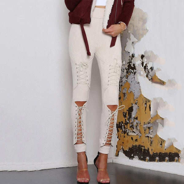 Front Lace Suede Pants