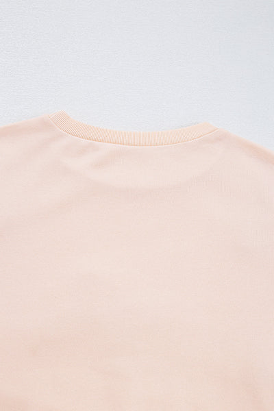 Cozy Women's Oversized Parchment Sweatshirt with Embroidered Bow & Lantern Sleeves Chic Pullover for Effortless Style
