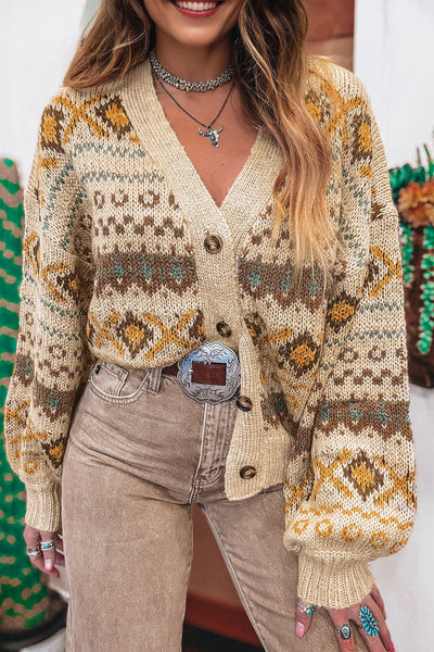 Earthy Tones Boho Chic Women's Western Cardigan Sweater - Cozy Open Front, Relaxed Fit for Effortless Style