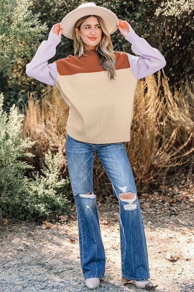 Women's Viscose Blend Color Block Knit Pullover Sweater