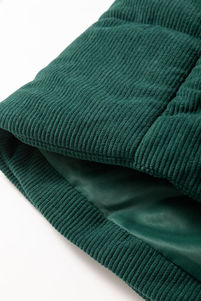 Chic Women's Jungle Green Corduroy Puffer Vest with Stand Collar and Zipper  Cozy Layer for Trendy Fall Looks