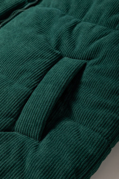 Chic Women's Jungle Green Corduroy Puffer Vest with Stand Collar and Zipper  Cozy Layer for Trendy Fall Looks