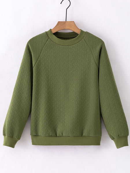 Forest Green Textured Raglan Sleeve Casual Sweatshirt