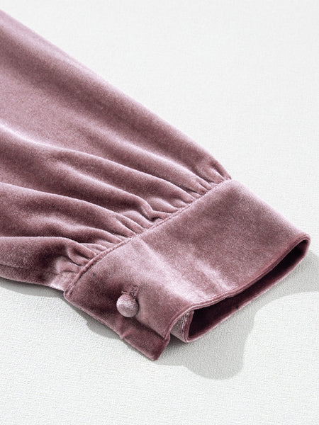 Velvet Keyhole Back Swing Blouse in Rose Tan