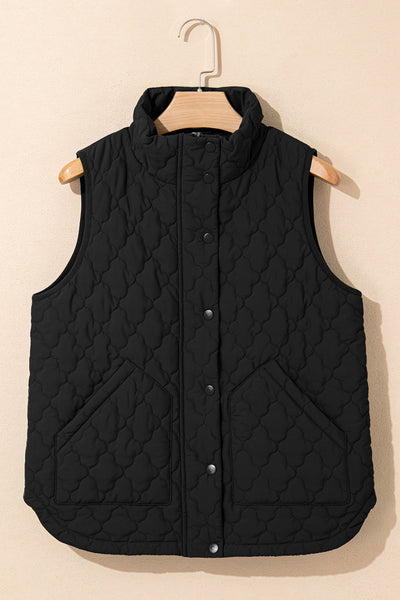 Women's Black Scalloped Quilted Vest with Dual Zip-Snap Closure made for easy styling and wardrobe coordination, with premium-like structure and