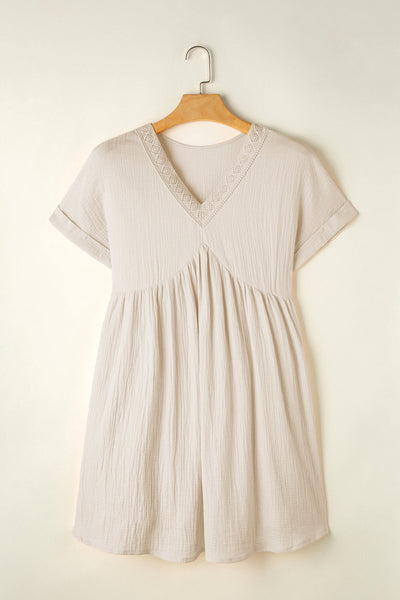 Casual Holiday Lace Stitching Waist V Neck Mini Dress