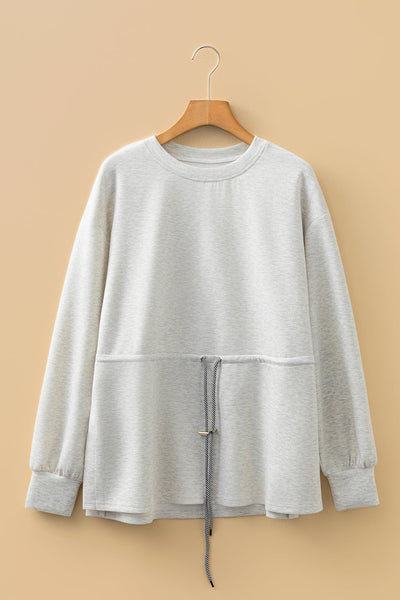 Women's Light Grey Heather Drawstring Tunic Sweatshirt