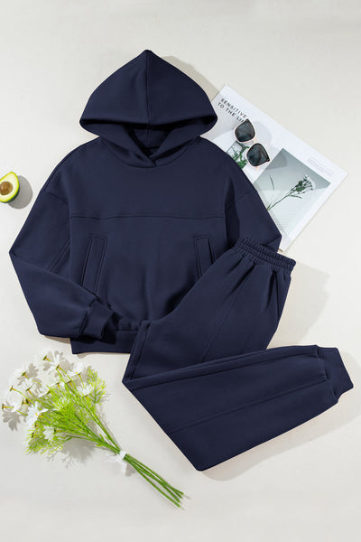 Women's Navy Cotton-Blend Hoodie and Sculpted Jogger Set with practical styling and dependable silhouette control.