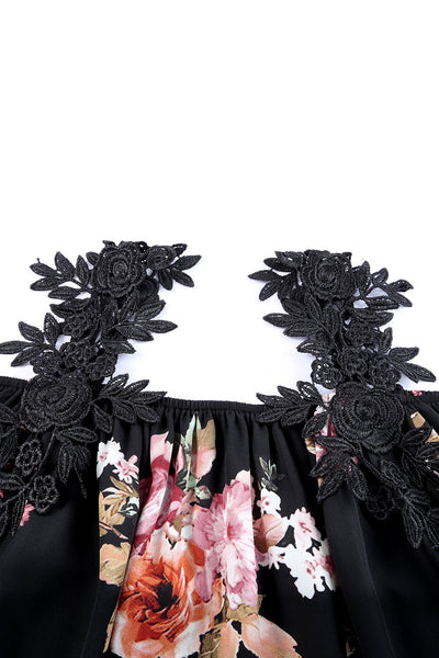 Casual Feather Print Off Shoulder Strap Blouse